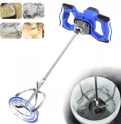 2600W Handheld Portable Paddle Mixer， Cement Mortar Mixer with M14 Spiral Rod ，Adjustable 6 Speed Paint Mixer，Paddle Drill Mixer Stirring Tool for Mortar Grouts Paint Cement Plaster Plastering