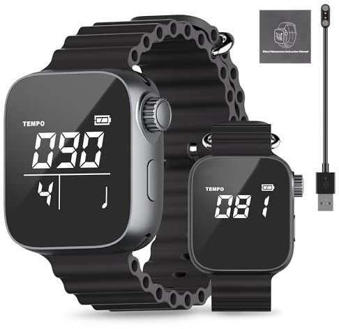Aklot Vibrierende Metronom Uhr, umschaltbares Metronom oder Sportmodus, Präzisionsimpuls tragbare Metronome für Instrumentalanfänger, Musiker, Trainer, mit magnetischem Ladekabel, manuell (schwarz)