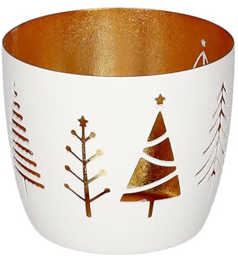 Giftcompany Madras Windlicht M Tannen weiß/Gold 8,5cm