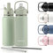 moon bottles - Insulated Water Bottle with Straw - Stainless Steel Sports Drink Bottle, Thermal Flask, 24hr Cold, 12hr Hot, Double Walled, Metal Straw, Silicon Spout, UK Company (500ml, Green)