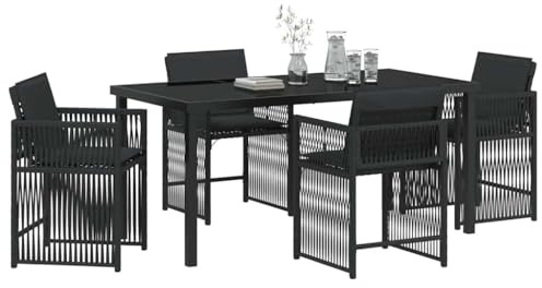 vidaXL 5-delat trädgårdsmöbelset med kuddar Svart Poly/ratt