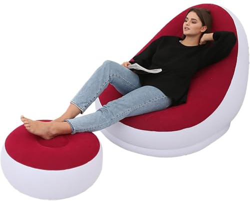 SJAPEX Aufblasbarer Stuhl, Aufblasbares Lounge Freizeit-Sofa/-Stuhl Und Fußhocker, Lounge-Sessel Zusammenklappbar, Für Den Außenbereich, Beflockt PVC 1