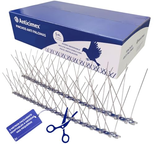 ANTICIMEX 5Metros Pinchos para Palomas de Acero Inoxidable con Cinta Adhesiva Fuerte para Ahuyentar Palomas y Pájaros | Ahuyentador Exterior para Balcones, Ventanas y Terrazas