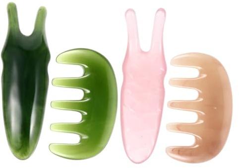 ERINGOGO Peigne De Massage Cuir Chevelu Et Visage 4 Pcs, Kit Peigne Grattant 5 Dents Et Fourche Y, Plastique Rose, Outil De Massage Visage Et Peau Yeux, Détente Et Soin Beauté Quotidien