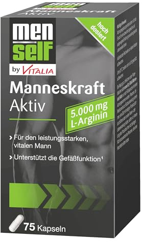 Menself Manneskraft Aktiv (75 Kapseln) - mit L‑Arginin + Vitamin C – 5000 mg L‑Arginin pro Tagesdosis- unterstützt Gefäßfunktion & Vitalität - Geeignet für Kraftsport