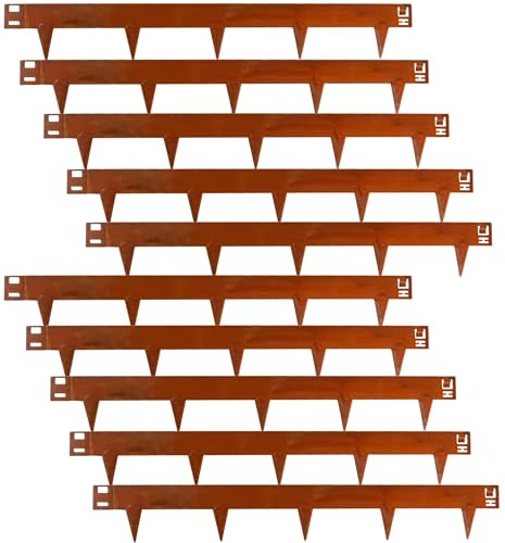 Bordura Corten per Giardino in Metallo per Prato 10 m - Bordatura Aiuole Giardino Alta 150 mm - Bordure per Aiuole Flessibile, 1 Paio di Guanti per il Montaggio Inclusi, Corten