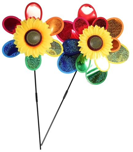 ORFOFE 2pcs Colorful Cartoon Flower Windmill Outdoor Garden Decor with Plastic Material for Lawn Balcony Patio Party Decoration