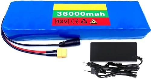Ebike Batería 48V 36Ah para Baterías Recargables Batería De Alta Potencia para E-Bike Bicicleta Eléctrica Scooter con Charger XT60 para 200W 500W 800W Motor 48V 36Ah,T+DC