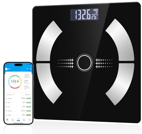 Body Fat Scale, Smart Weight Scale, Digital Bathroom Scale with Bluetooth functionality, Capable of Analyzing Body Fat, Muscle Mass, Water Content, and Bone Mass.