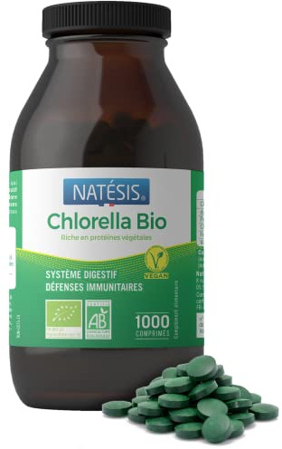 Natésis – Chlorella Bio – DÉTOX DIGESTION IMMUNITÉ – SANS ADDITIFS – SUPERFOOD : protéines végétales, chlorophylle, B12 & fer – HAUTE QUALITÉ – 1000 comprimés