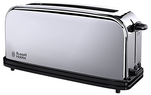 Russell Hobbs Tostadora Victory - 1 Ranura Larga y Ancha, Tostador para 2 Rebanadas, Bandeja Recogemigas, Calientapanecillos, Función Cancelar y Descongelar, Acero Inoxidable, Plata - 23510-56