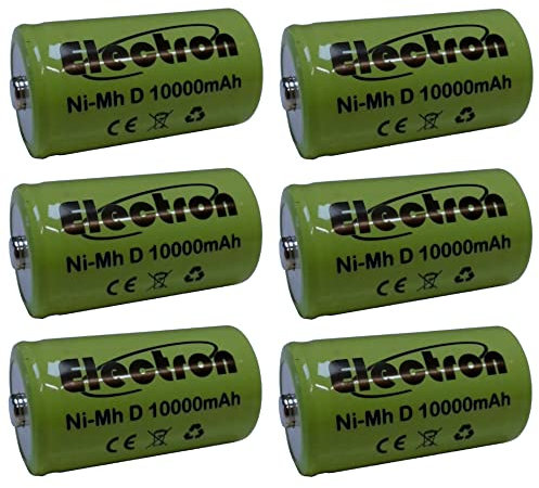 6x Batteria ricaricabile Ni-Mh Torcia D 1,2V 10000mAh 10Ah 61x33mm 33x61mm NiMh