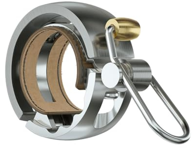 Knog Oi Luxe Bike Bell Silver – Sleek Low Profile Bicycle Bell for Adults, Durable Metal & Vegan Leather, Clear Tone, Easy Install for Flat Bars & Drop Bars (Small 22.2mm / Large 23.8–31.8mm)