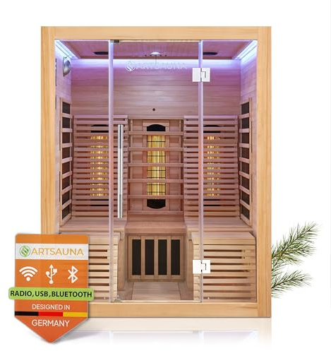 Artsauna Infrarotkabine Helsinki 150 - Infrarotsauna 150x150 cm mit Dual-Technologie, LED-Farblichttherapie & 2 Liegen für 3 Personen - Wärmekabine