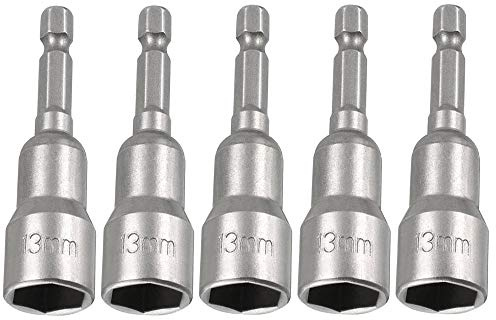Saipor 5pcs 1/4” Hex Shank Power Screwdriver Nut Driver Bit Set 13mm | Impact Nuts Driver Drill Bits Metric Wrench Socket Bit