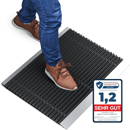 Fußmatte außen alu mit Bürsten schwarz, Schmutzfangmatte 55 x 90 cm, Fußmatte Aussenbereich, Aluminium Türmatte außen, Fußabtreter außen, Schuhabstreifer Hauseingang, Bürstenmatte Outdoor, Abtreter
