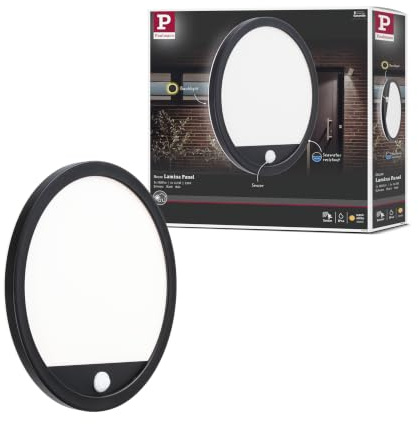 Paulmann 94664 LED Außenleuchte Panel Lamina mit Bewegungsmelder IP44 rund incl. 1x14,5 W Warmweiß Schwarz Außenpanel Kunststoff Lichtpanel 3000 K