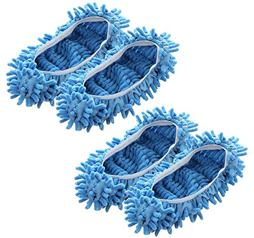 2 Pares Zapatos Fregona, Limpiador de Pisos de Microfibra Calcetines, Multi Función Lavable Polvo Fregona Zapatillas Piso Limpieza Zapatos para Oficina, Cocina, Casa Pulido Limpieza
