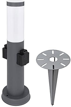 LED Sockelleuchte Gartenlampe Wegeleuchte Außenstehlampe mit Steckdosen anthrazit, Erdspieß, 11 W 1055lm 3000K, H 45 cm