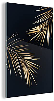 MuchoWow Glasbild Glasfoto Wandbild Bilder Deko 20x30 cm Farne - Pflanzen - Gold