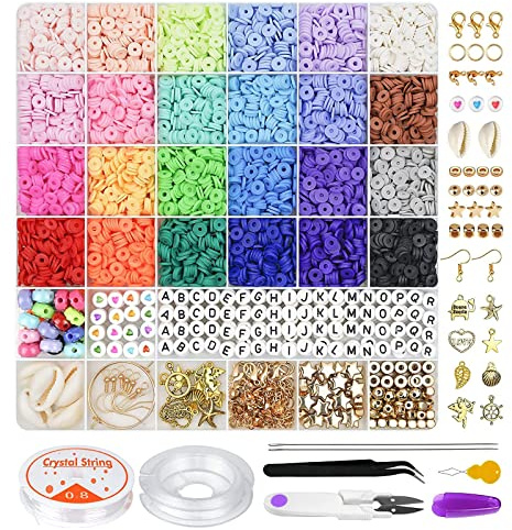 SLFYEE 5342 Stück Clay Perlen Set 24 Farben 6mm Flache Perlen Flache Perlen zum Auffädeln Basteln Perlenset für Armbänder für Jewellery Halskette DIY Geschenk