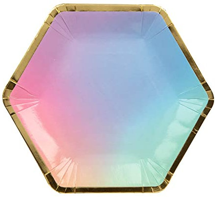 Talking Tables Hexagon Shaped Pastel Paper Plates, 8 Pack, 25cm | Ombre Colourful Disposable Party Tableware for Rainbow Birthday, Kids Mermaid Party, Disco, Baby Shower, Picnic, Girls Sleepover