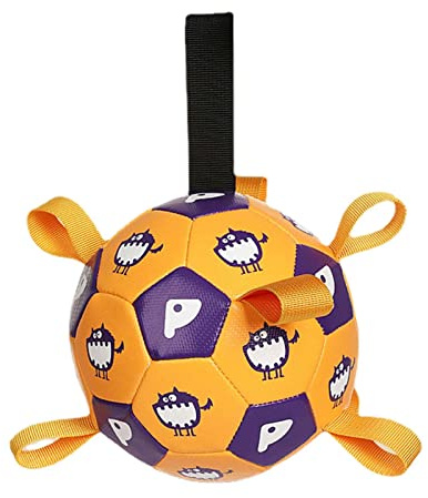 Fukamou Interaktives Hundespielzeug, Hundefußball Mit Greif-Laschen Für Interaktives Spielen, Langlebige Hundebälle Für Kleine Und Mittelgroße Rassen, Geeignet Für Drinnen Und Draußen, 15 cm