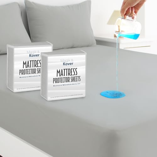 Magik & Kover Twin Mattress Protector Waterproof Cover 2 Pack, Waterproof Bed Twin Fitted Sheet Only, Machine Washable Deep Pocket Single Size Mattress Cover for Kids with Elastic Rubber Band, Grey
