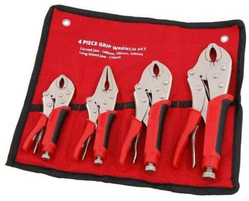 4 Piece Grip Wrench Set Locking Mole Vice Plier Long Nose Adjustable Quick Release Self Locking Soft Grip