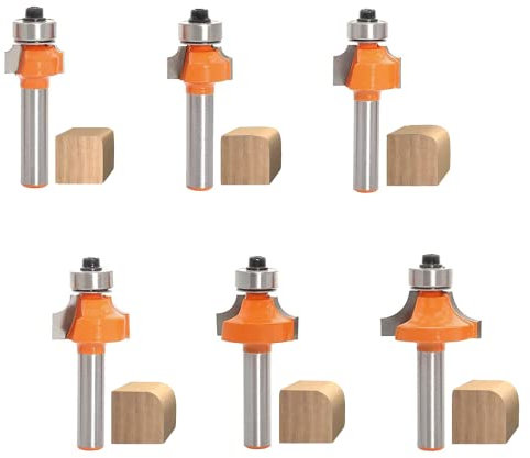 AKYLIN Abrundfräser 8mm Schaft，6 Stück Runde Über Fräser Bits-Radius 2-3-4-5-6-8，Viertelstabfräser Kantenfräser Set mit Kugellager Rundkante Fräser Holzfräser Werkzeug Holzbearbeitungsset