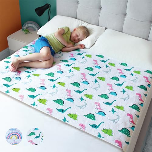 Hygge Sheets protège-Matelas Enfant imperméable – Alèse absorbante Lavable avec Rabats latéraux – Lit Double – Stop Pipi au lit, Jusqu’à 500 ML (Dinosaure)