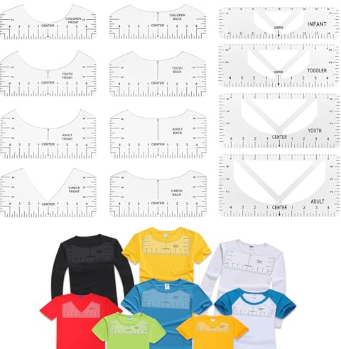 12 Stücke T-Shirt Ausrichtungslineal PVC, Schablonen-Lineal, Transparente Anleitung, Ruler Guide, Zum Nähen, Für Rundhalsausschnitt Und V-Ausschnitt