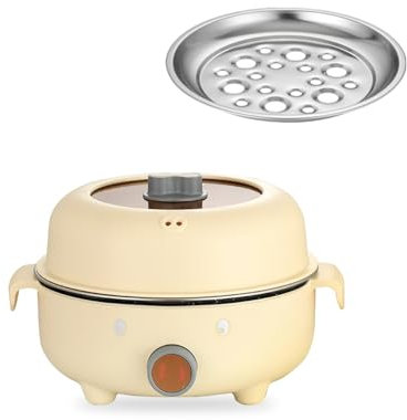 Electric Hot Pot, 2.2L Electric Rapid Cooker with Steamer, Portable Electric Skillet, Non-Stick Frying Pan, Mini Stock Pot with Dual Power Control for Home Dorm Travel Noodles, Soup, Steak, Ramen (D)