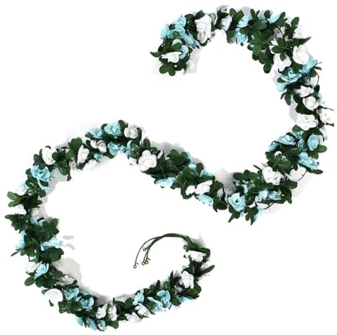 Yurosiay 2 Stück 2.4m Künstliche Rosengirlande Gefälschte Rosenrebe Kunstblumen Girlande Wie Echt Elegant Blumengirlande Rosen Seidenblumen Hängend Rebe für Hochzeit Party Garten Blau