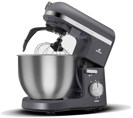 Karaca Mastermaid Chef Pro Standmixer - 1500W Elektrische Standmixer zum Backen, Teig - Antihaft 5L Schüssel, Knethaken, Schneebesen, 6-Gang, Space Grey