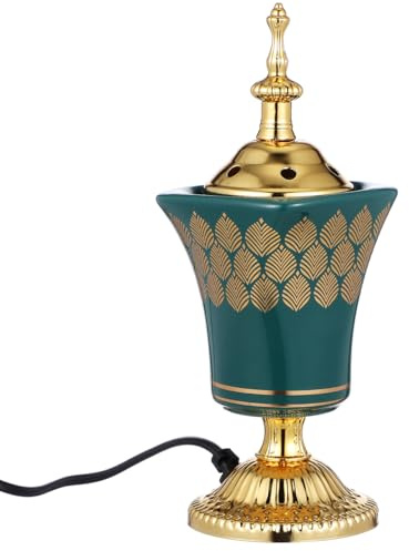 Cabilock Electric Incense Burner Metal Bakhoor Burner Holder Oud Frankincense Resin Burner for Yoga Spa Office Home Decor Green