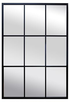 BD ART Espejo con postes, 100 x 70, negro, espejo de pared, aspecto de ventana, a cuadros, loft, elegante