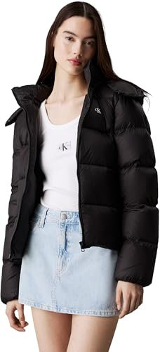 Calvin Klein Damen Pufferjacke Down Short Puffer mit Kapuze, Ck Black (Schwarz), XXS