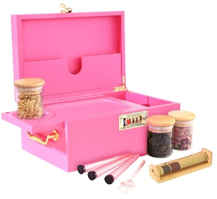 JIABOLANG Caja de bambú con cerradura de combinación, caja decorativa con asa, juego de cajas de almacenamiento grandes para almacenamiento de té, granos de café, etc., juego organizador con cerradura
