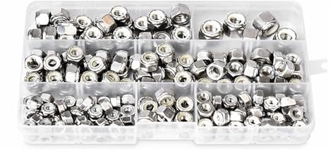 HUIFA 180PCS 1/4-20 5/16-18 3/8-16 8-32 10-24 Kontermuttern Nylon-Einsatzmuttern-Sortiment-Kit, Sechskant-Kontermuttern aus Edelstahl 304
