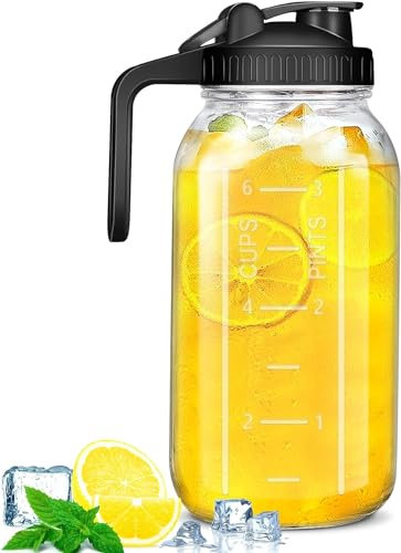 MEETOZ 64 oz Mason Jar Pour Spout, 2 Quart Glass Water Pitcher with Wide Mouth Airtight Lid for Ice Tea, Cold Brew Coffee, Fridge Water, Breast Milk, Juices, Leak Proof