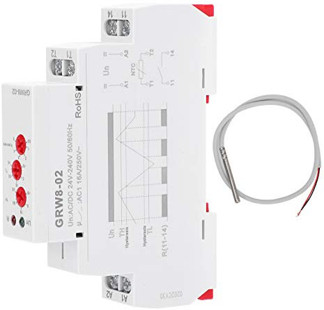 Temperaturregler Relais, GRW8-02 AC/DC 24V 240V Temperaturkontrolle Monitor mit Prüfsonde, DIN Schienen Installation Thermostat