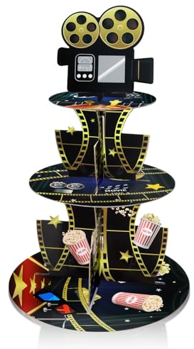 DAJISI Etagere 3 Etagen, Cupcake Ständer Thema Der Filmnacht Muffin Deko Spanplatte Tortenständer 3 Etagen Etagere Pappe für Filmgeburtstagsparty, Filmnachtparty