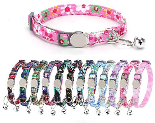 Graviertes Katzenhalsband mit Glöckchen – personalisiertes und sicheres Terylen-Haustierhalsband für Katzen, verbesserte Katzenhalsband-Anhänger zum Abreißen