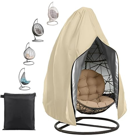 FANSU Hängesessel Abdeckung Outdoor Wasserdicht, 210D Oxford-Stoff Abdeckplane, UV-Anti Winterfest Schutzhülle Gartenmöbel für Hängestuhl, Egg Chair, Swing Chair (Beige,115x190cm)