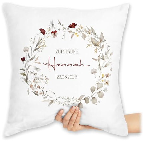 Kissen 40x40 Zierkissen - Taufgeschenkideen | Taufgeschenk | Taufe | Taufdatum | Tauf Name personalisiert - 40 x 40 cm - Weiß - taufkissen konfirmation Taufe￼ kissenhülle taufgeschenke