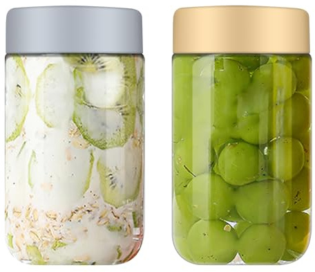 FHBHJNATC 2 Stück Overnight Oats Gläser 500ml, Meal Prep Gläser, Mealprep Gläser, es Eignet Sich Zum Aufbewahren von Salaten, Puddings, Marmeladen usw. und Kann Wiederverwendet Werden