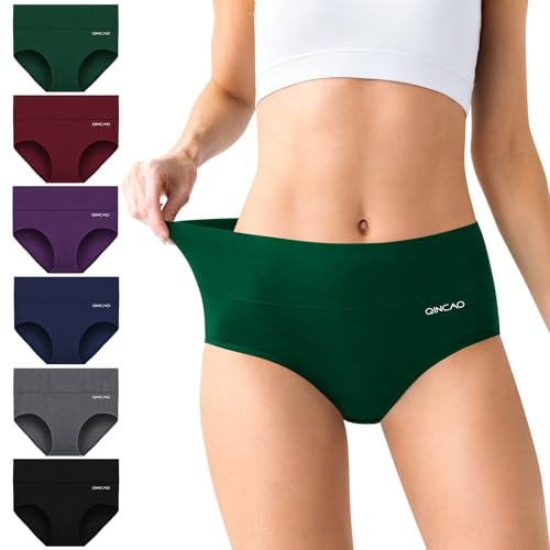 QINCAO Culotte Femme Coton Taille Haute 6 Pack, Élastique Respirant et Doux | Culotte Femme en Coton, Modèle Élastique Confort à Taille Haute, Double Protection Entrejambe, Design Sans Étiquette