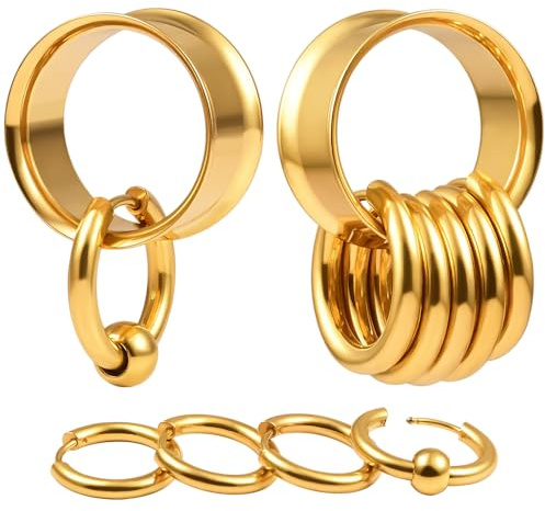 DOEARKO Ohr Flesh Tunnel 1 Paare Ohr Tunnel Plug mit Ringen Edelstahl Double Flared Ohr Plug Ohrpiercing Gestreckte Schmuck für Frauen und Männer 8mm-19mm