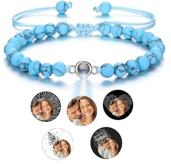 CrystalTears Armband mit Foto personalisierte Projektion Armband im Stein Tigerauge Perlenarmband Benutzerdefinierte Valentinstag Geschenke